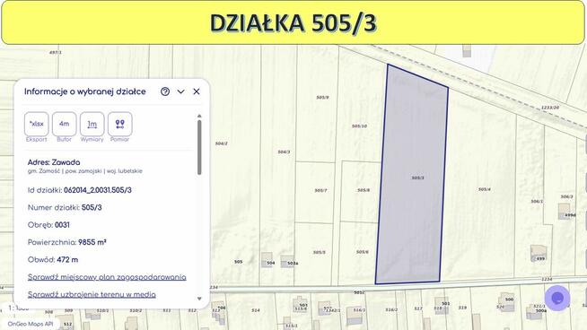 DZIAŁKA ZAWADA k. ZAMOŚĆ rolno-budowlana woj. lubelskie, spr