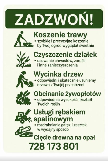 Koszenie traw, wycinka drzew, skracanie żywopłotu!