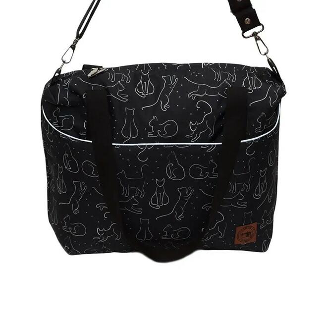 Torbo Plecak Damski 3w1 - Koty na czarnym tle