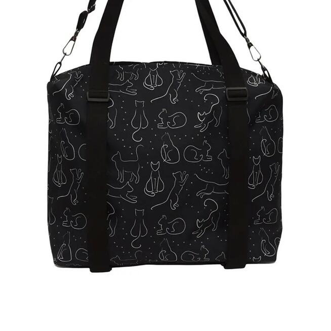 Torbo Plecak Damski 3w1 - Koty na czarnym tle