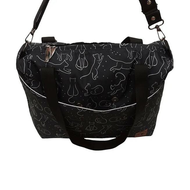 Torbo Plecak Damski 3w1 - Koty na czarnym tle