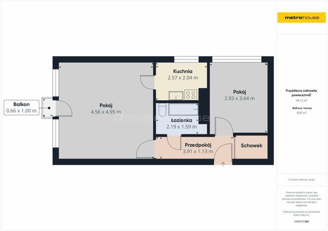 2 pokoje z balkonem w centrum miasta.