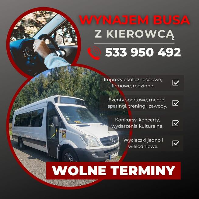 Przewóz osób, transport, taxi z kierowcą, 22 miejsca w busie