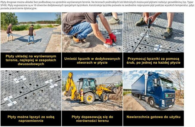 Płyta drogowa 120x180 cm h 2 cm czarna mata drogowa 35 ton