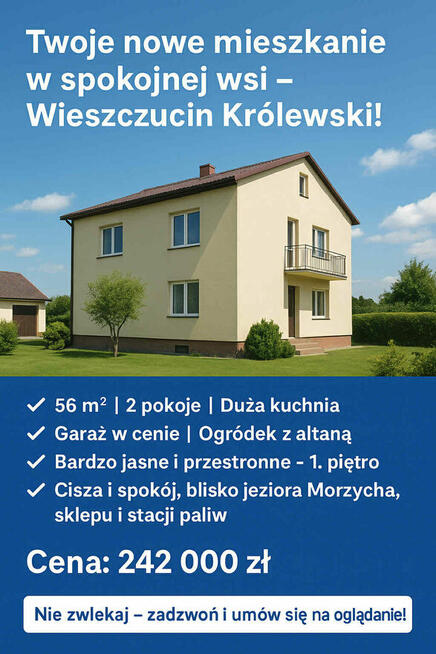 Jasne mieszkanie w Wierzchucinie Królewskim sprzedam