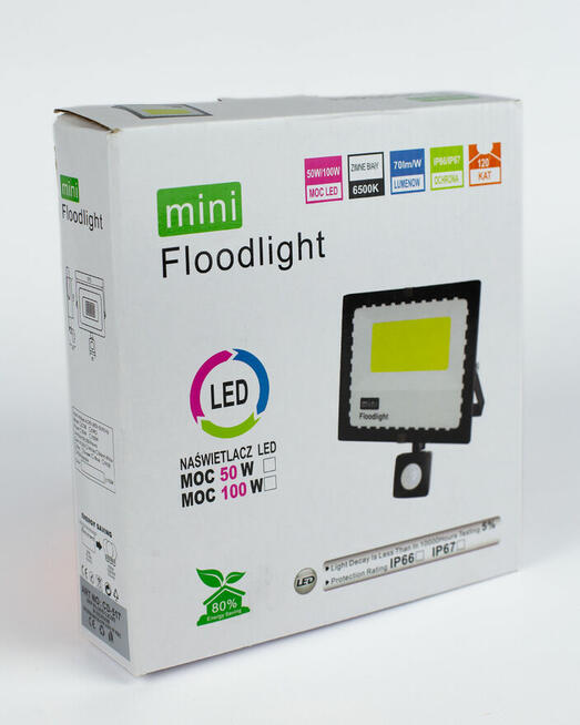 Naświetlacz LED 50W IP67 + czujnik ruchu PIR | 6500K | kąt 1