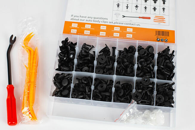Zestaw klipsów samochodowych 229 szt. (15 rozmiarów) + narzę