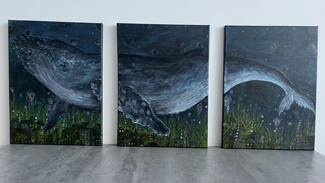 Obraz akrylowy -tryptyk Wieloryb