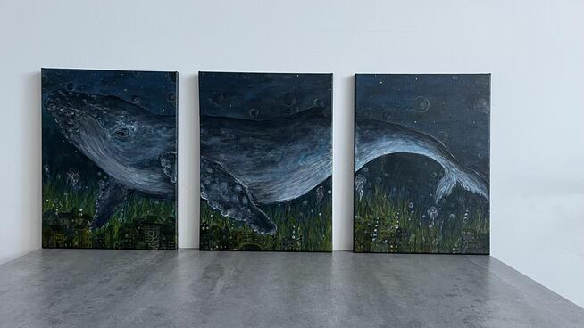 Obraz akrylowy -tryptyk Wieloryb