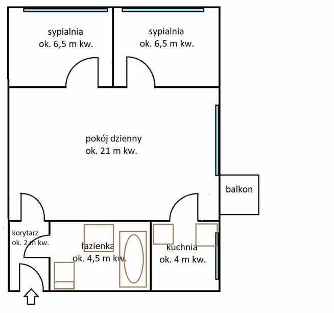 Słupsk-mieszkanie na I p. 3 pokoje – 44 m kw. blisko Centrum