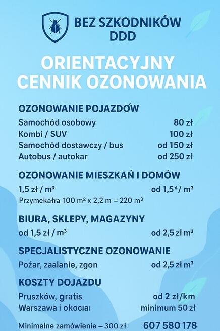 Ozonowanie mieszkań, aut, biur – Pruszków / Warszawa / Grodz