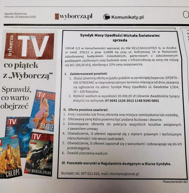 Syndyk sprzeda 1/3 udziału w nieruchomości