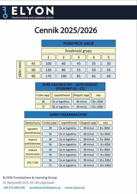 Język angielski - lekcje indywidualne oraz kursy grupowe