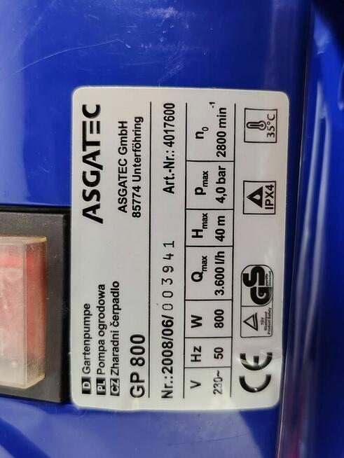 nowa pompa ogrodowa ASGATEC GP 800.