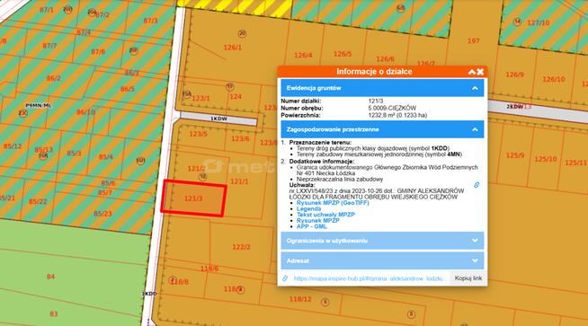 Działka budowlana 1232,8 m2 w miejscowości Ciężków