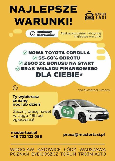 Kierowca Taxi Uber/Bolt – Najlepsze Warunki, Nowe