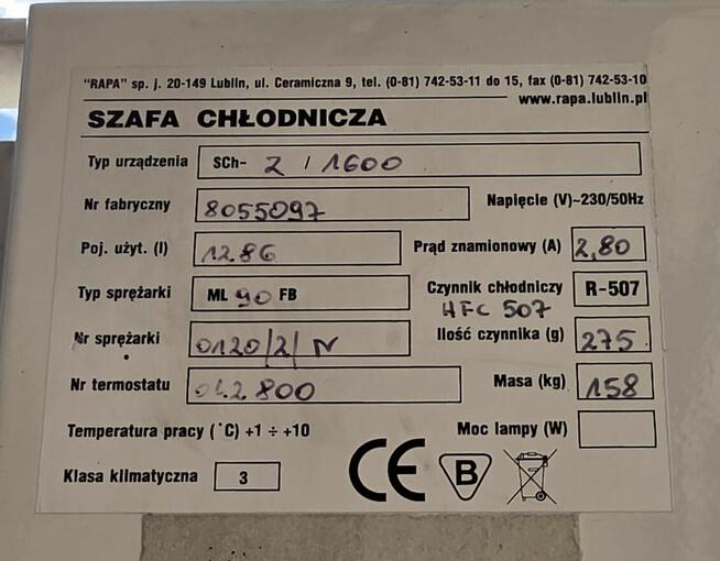 Szafa chłodnicza podwójna 78/25/5