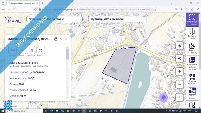 sprzedam działkę 3,54h-centrum Łosic przy jeziorku Dojazd drogą asfaltową od ul.Rzecznej