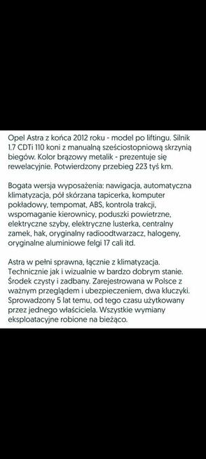 Opel astra 2012 rok produkcji bogata wersja