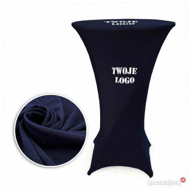 Granatowy elastyczny obrus na stół z logo full kolor