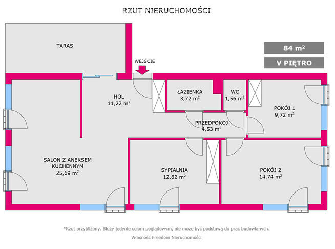 Czteropokojowy apartament z tarasem - Centrum