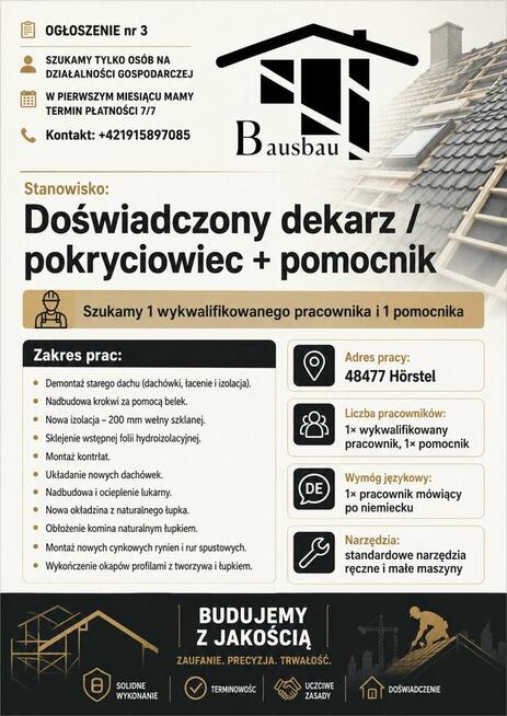 Poszukujemy dekarzy do pracy w Niemczech