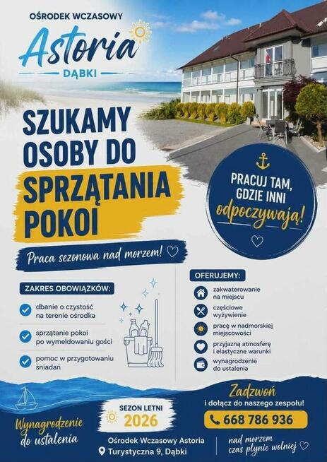Praca od sierpnia nad morzem z zakwaterowaniem - pokojowa