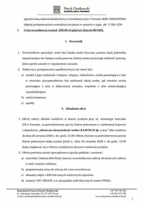 Syndyk sprzeda wierzytelność