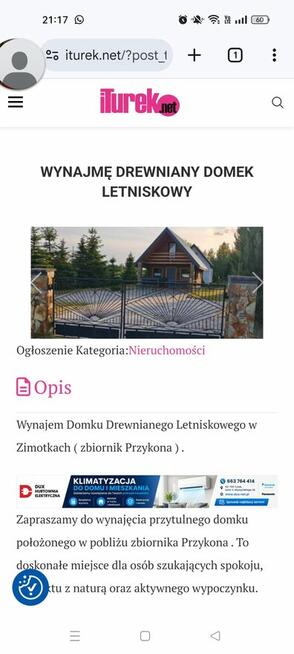 Wynajmę Drewniany Domek Letniskowy