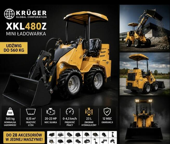NOWA Miniładowarka KRÜGER XKL 480Z | 950 kg | 28 funkcji | 2