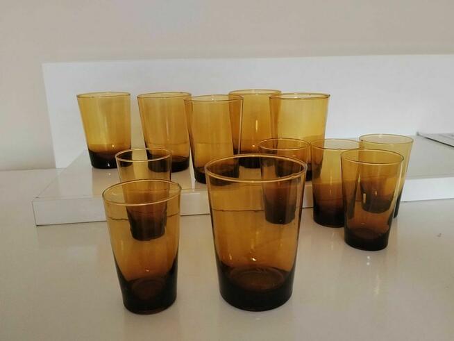 Zestaw szklanek, cukiernica, podstawki prl 34 szt