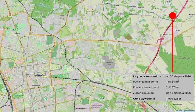 Blisko Łodzi, las, ogromna działka, licytacja komornicza