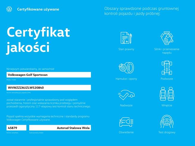 Volkswagen Golf Sportsvan 1.5TSI 130KM 6-G Comfortline Czujniki Podgrz.Kierownica App1wł SalonPL