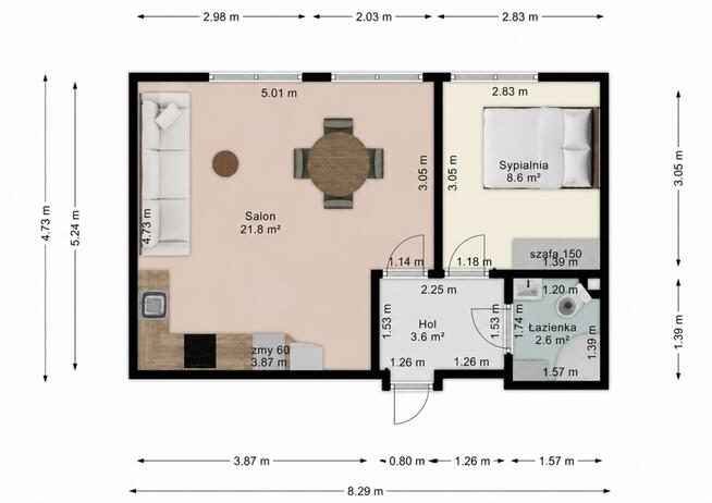 2-pokojowe mieszkanie 37,8 m² | ul. Marysińska