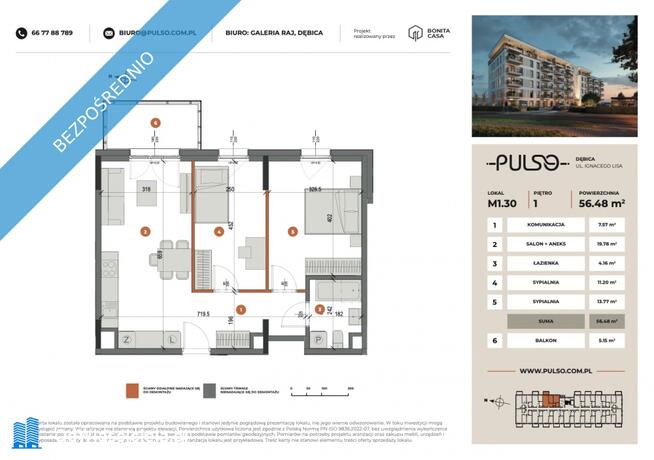 3 pokoje z balkonem 56,48 m² | PULSO Dębica | bez prowizji