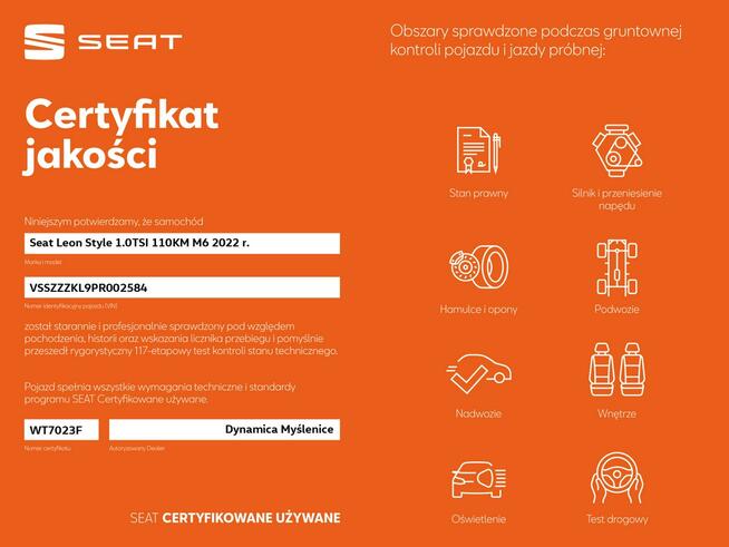 Seat Leon VAT 23% Style 1.0TSI 110KM M6 2022 r., salon PL, I właściciel