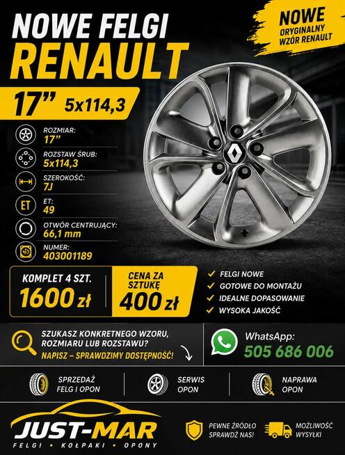 Felga Renault 17 5x114,3 7J ET49 66,1mm 403-189 nowa