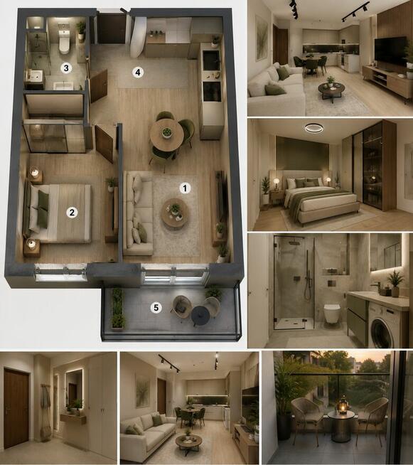 NOWE 2 POKOJE | 43 m² | 5/7 PIĘTRO | WSCHÓD | BALKON 4,92 m²