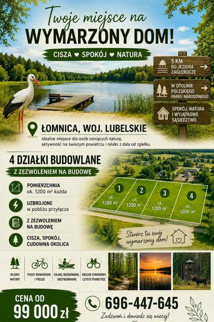 4 działki budowlane w spokojnej i bezpiecznej Łomnicy