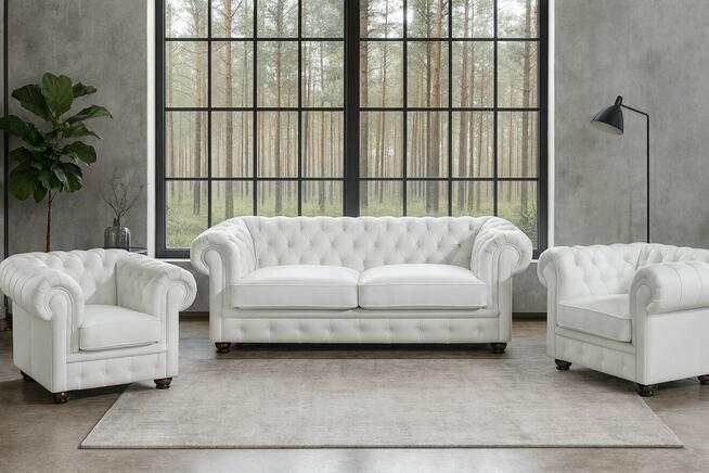 Ponadczasowy komplet CHESTERFIELD SZEROKI- skóra naturalna
