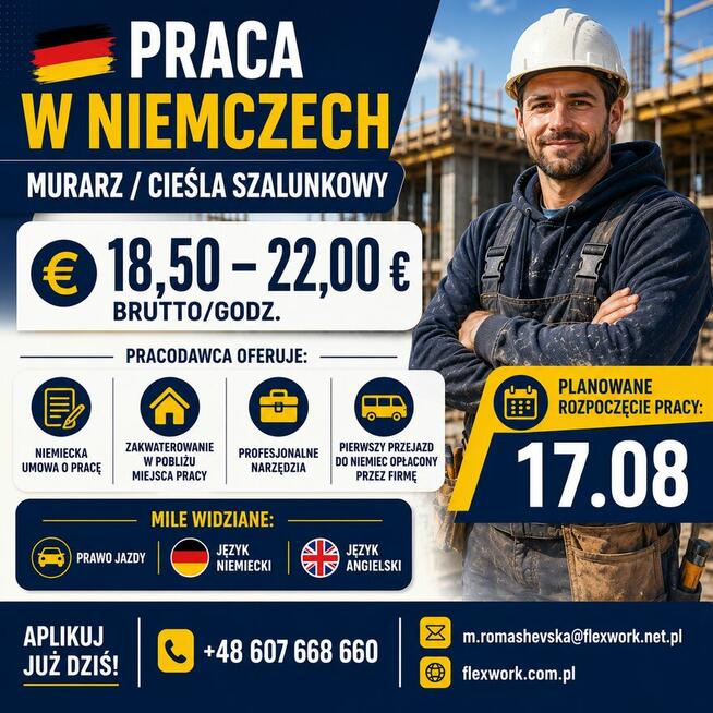 PRACA W NIEMCZECH – MURARZ / CIEŚLA SZALUNKOWY