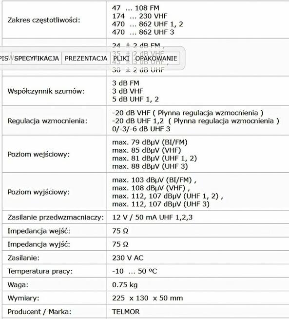 Wzmacniacz antenowy WWK-861 wielozakresowy kanałowy TELKOM