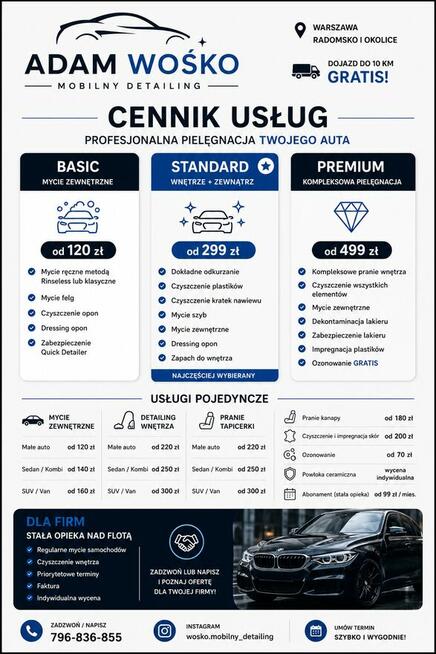 Mobilne mycie aut i pranie tapicerki | Warszawa / Radomsko