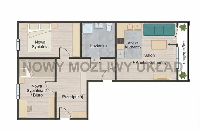 Leżajsk, ul. Kopernika |2 pokoje | 44 m² | Balkon typu loggi