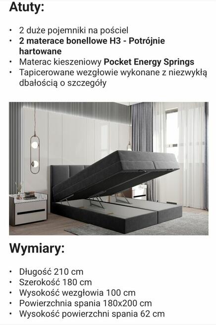 Łóżko kontynentalne z materacem BONELL +POCKET