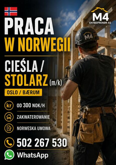 Norwegia, Stolarz remontowo-wykończeniowy (m/k)