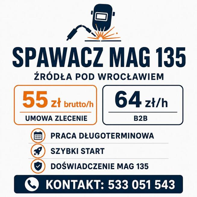 Spawacz MAG 135 – 55/h lub 64/h b2b– okolice Wrocławia