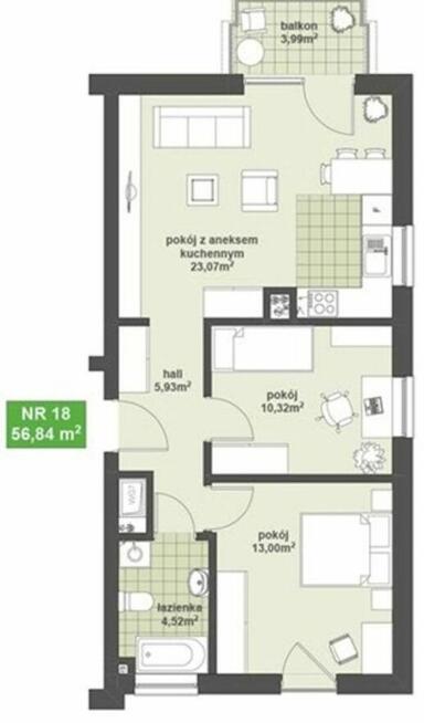 SPRZEDAM 3-POKOJOWE MIESZKANIE 56,84 m² | NOWE MIASTO | B
