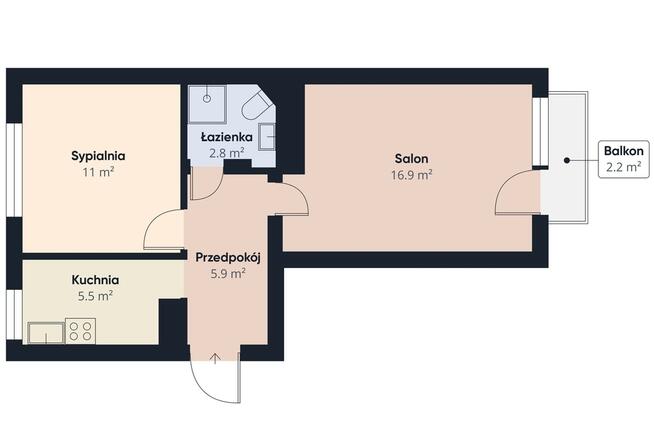 Mieszkanie 2-pokojowe 40 m2 na pierwszym piętrze