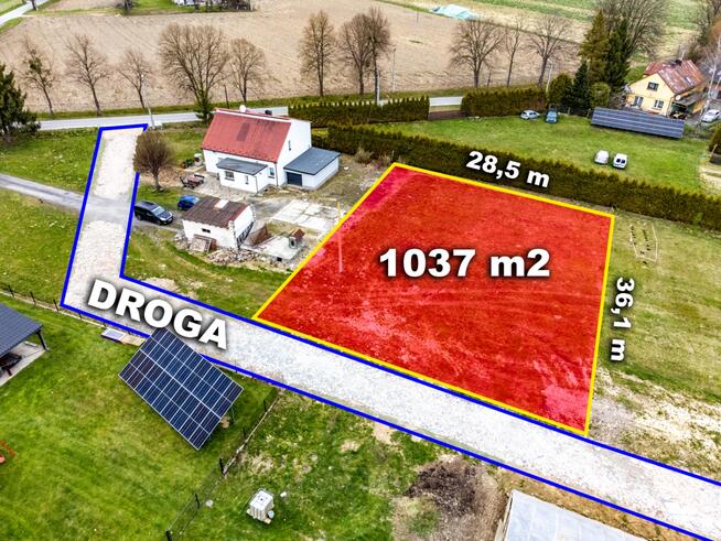 Działka 1037 m2 Jarząbkowice gm. Pawłowice - media, udział w drodze
